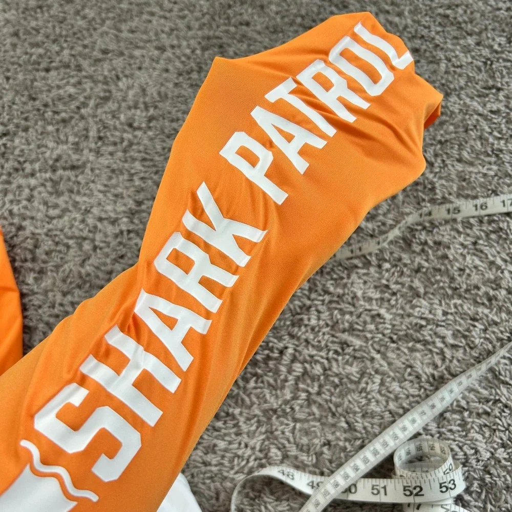 Shark Patrol Swimwear Kids Long Sleeve Orange White Shark Graphic Size‎ M
